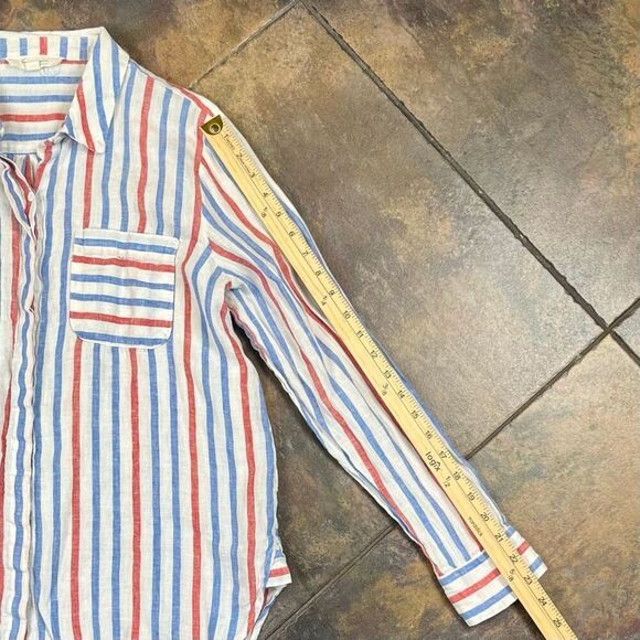 Two By Vince Camuto Striped Linen Button Down Shirt Medium - Picture 4 of 8